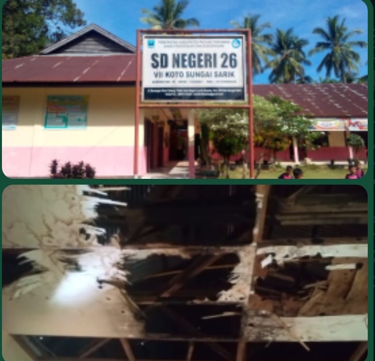 Foto Nampak Gedung Sekolah Dan Plafon Yang Hancur Di SDN 26 VII Kota Sungai Sarik